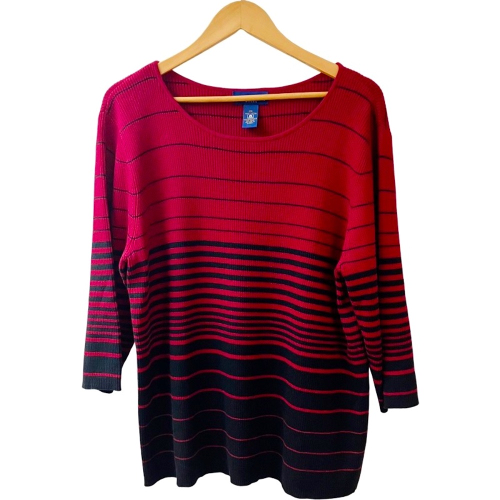CHARTER CLUB Woman Striped Ribbed Sweater Plus SIZE 2X Red 100% Cotton NEW